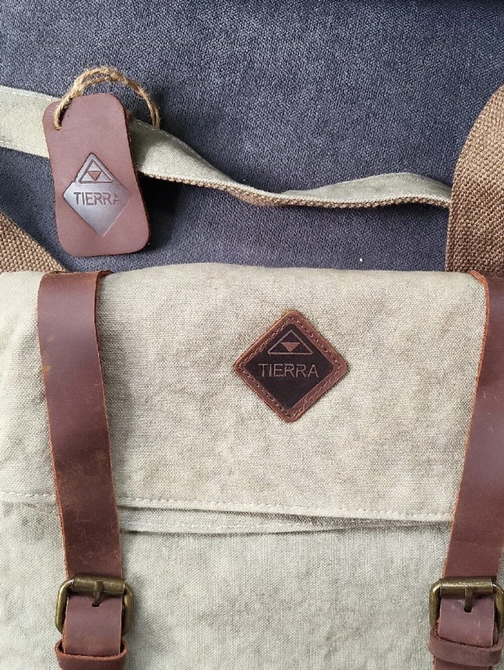 TIERRA Vintage Canvas & Leather Rucksack Backpack NWT